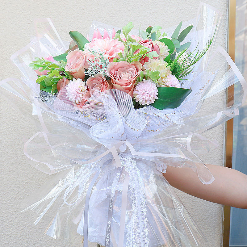 Floral bouquet wrapping paper materials flower gift decoration English hot gold star moon new mesh yarn birthday high-end ideas