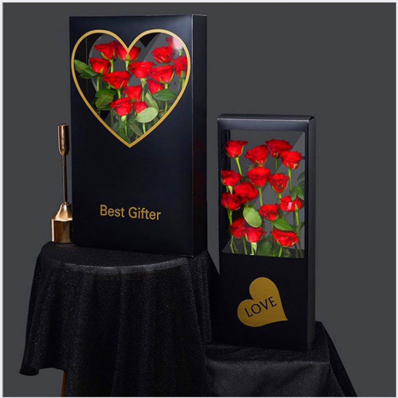 Valentine's Day Rose Box PVC Transparent box Window Rectangular Love at first Sight Flower Box Foldable Gift Box
