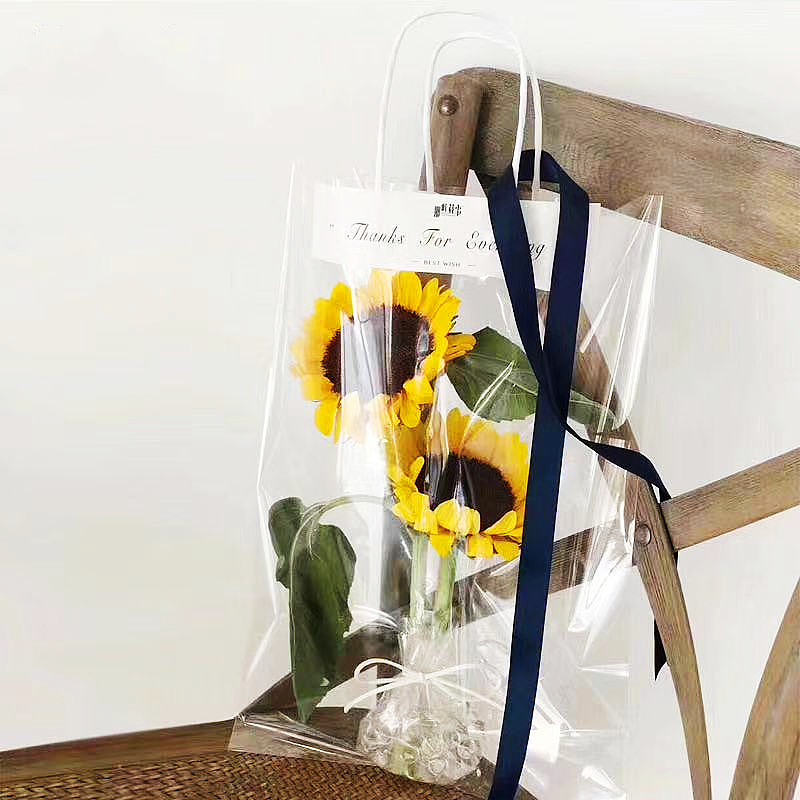 Red Sunflower Gift Bag Transparent Handbag Pvc Bag in Flower Bag in Single Multiple Bouquet Bag