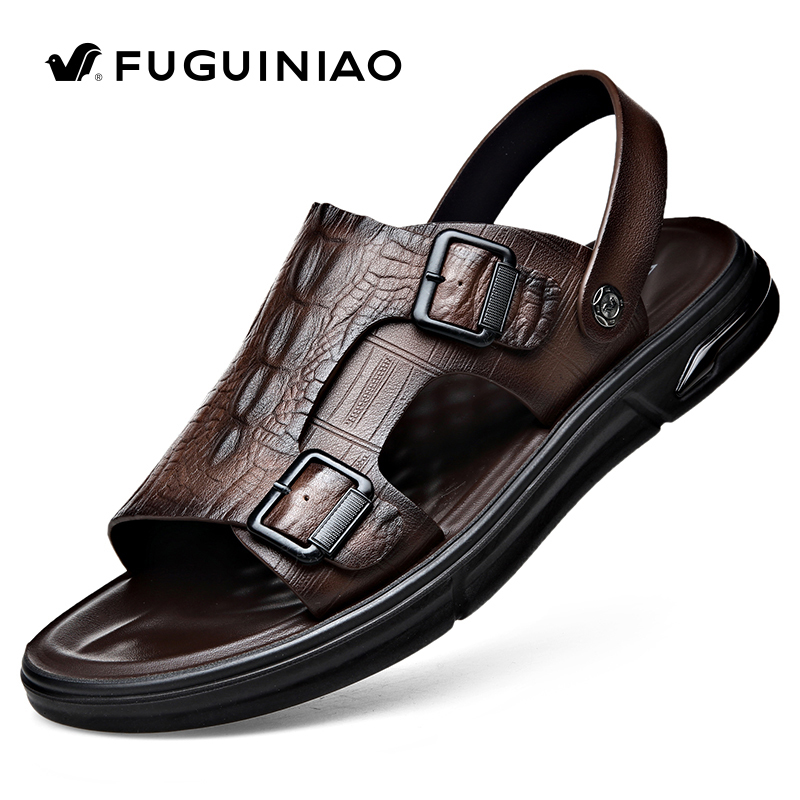 Fuguiniao Sandals Men's 2024 New Summer Genuine Leather Soft Sole Casual Beach Shoes Men's Dual-Purpose Slippers Fuguiniao Sandals Men's 2024 New Summer Genuine Leather Soft Sole Casual Beach Shoes Men's Dual-Purpose Slippers