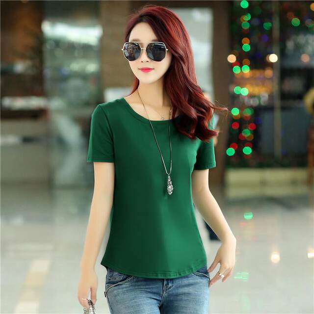 2024 Summer Simple Versatile Tops Solid Color Loose Short Sleeve Bottoming Shirts Korean Style Large Size Women's Cotton T-Shirts