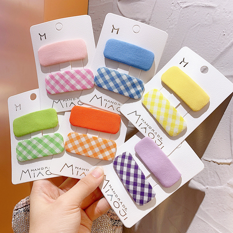 Korean ins rainbow candy color patch versatile checkered square children's BB clip stream sea clip side clip hair ornament