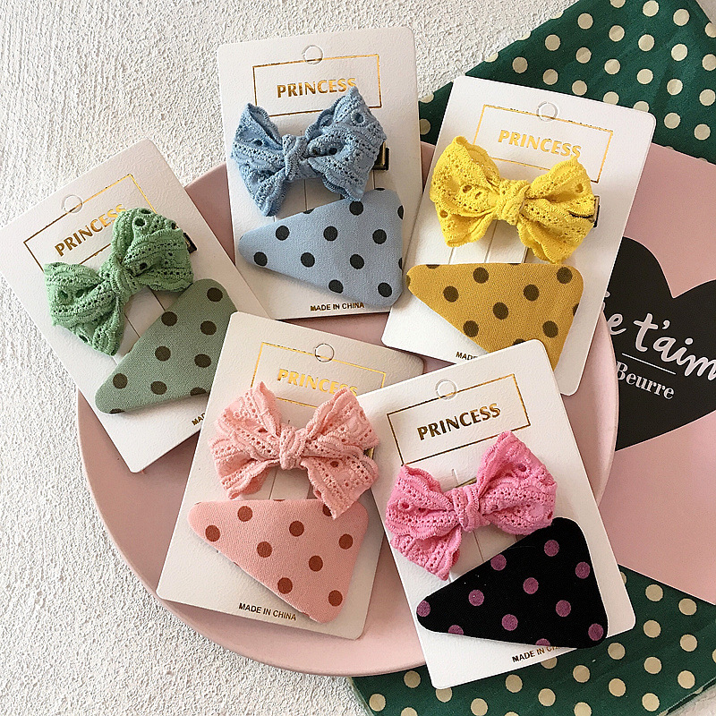 Korean version of ins new all-match candy-colored lace wave point triangle children's girl series BB pinch clip Liuhai hairpin