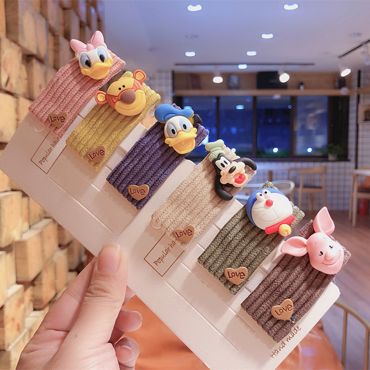 Japanese cartoon cute wool knitted hair clip children's small animal BB clip bear resin corduroy hair card