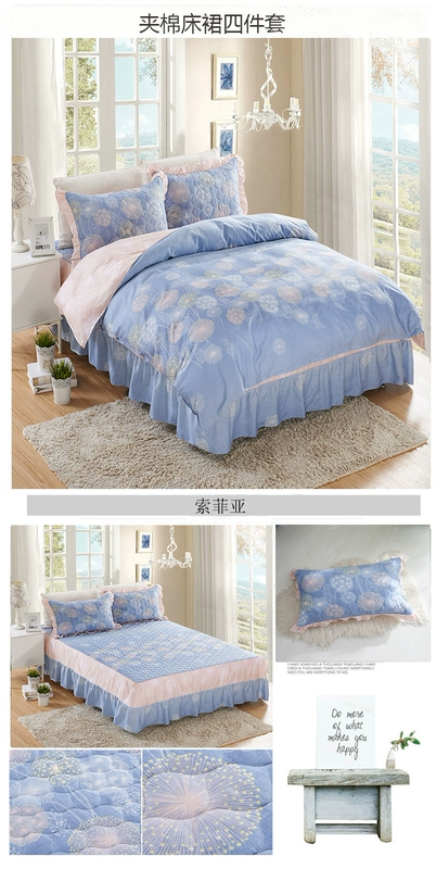 Bông giường bedspread váy một gia đình bốn bộ mô hình trải giường dày bông giường bông chăn 4 ba giường 1.8m - Bộ đồ giường bốn mảnh bộ chăn ga gối đệm cưới đẹp