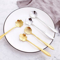 Japanese stainless steel cherry blossom spoon coffee spoon mixing spoon dessert spoon Fork small spoon milk tea spoon creative tableware
