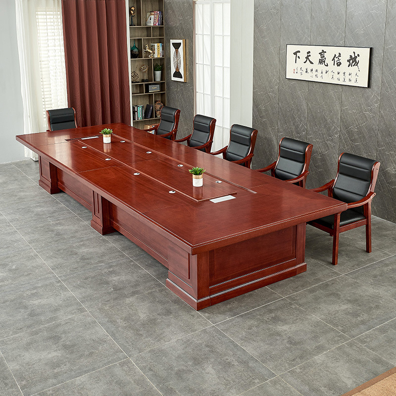 Large Conference Table Long Table Meeting Table Paint Negotiation Table Solid Wood Leather Training Table and Chair Combination New Chinese Style Conference Table