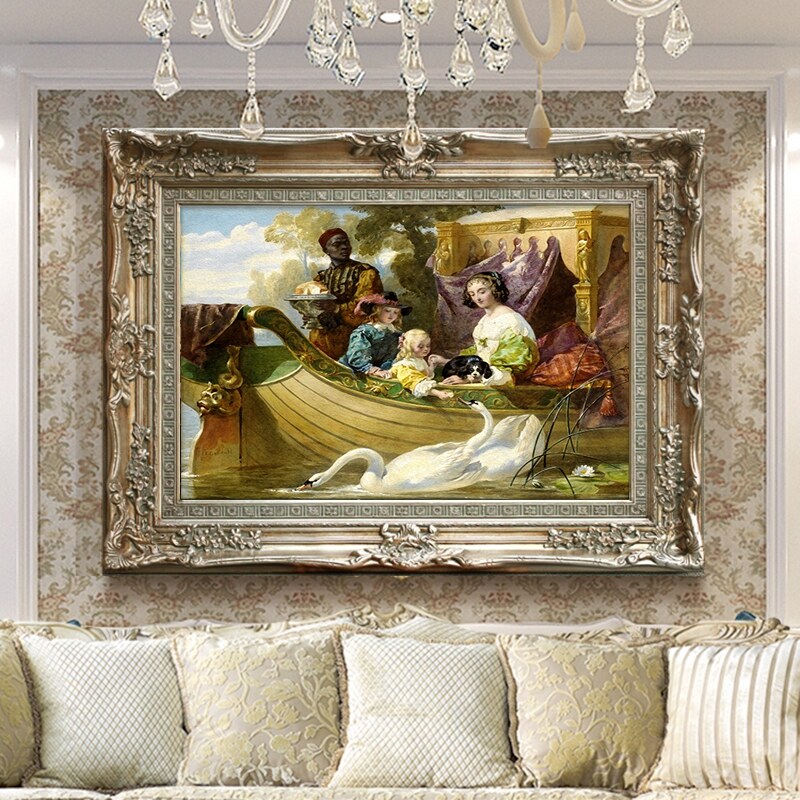 Living room sofa background wall mural atmospheric hanging painting animal swan bedroom decoration painting European character landscape oil painting
