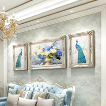 Living room sofa background wall decoration painting high-grade peacock flower atmosphere European hanging painting three combination oil paintings