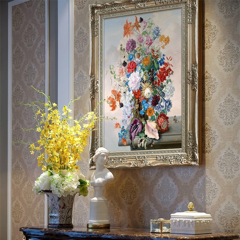 Cilu brand restaurant flower oil painting European-style living room sofa background decorative painting wall painting mural porch hanging painting