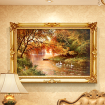 Pure hand-painted oil painting living room sofa background wall decoration painting American murals landscape landscape porch European hanging painting
