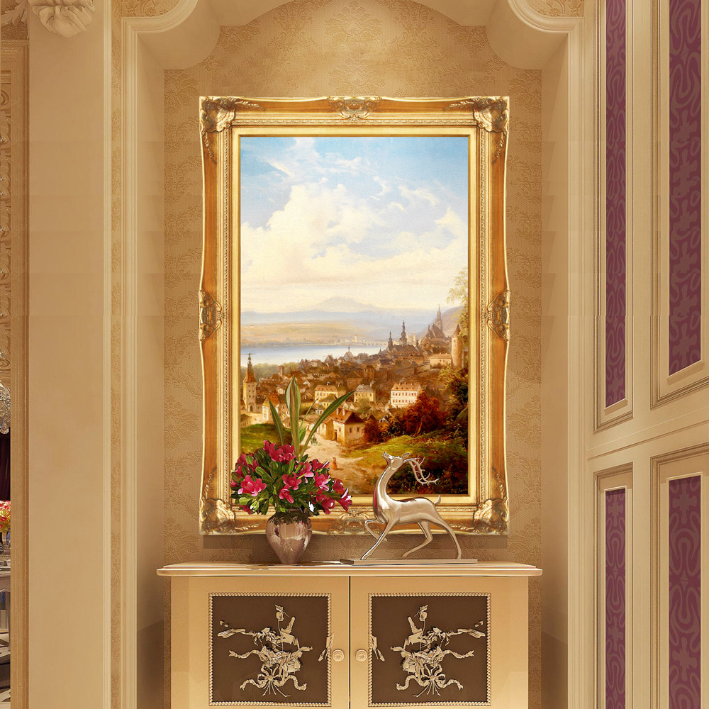 Blu Entrance Door Xuan Guan Minimu Style Hung Painting Background Wall Wall Mural Painting Scenery Oil Painting Living Room American Decoration Painting Atmosphere