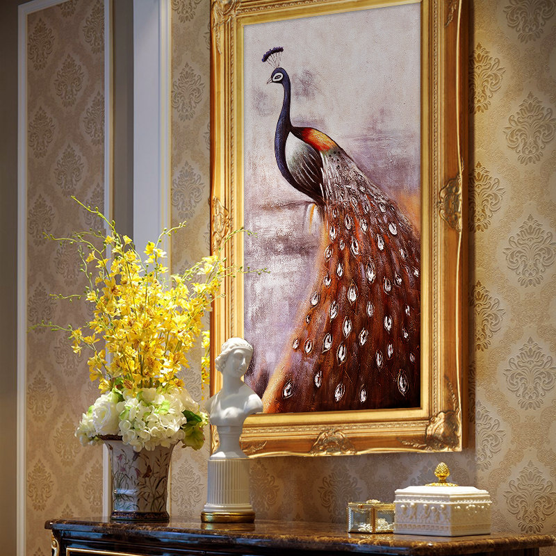 Bespoke auspicious Peacock animal oil painting Works Xuanguan Corridor Vertical version Aisle Hanging Painting Atmospheric Decoration Painting