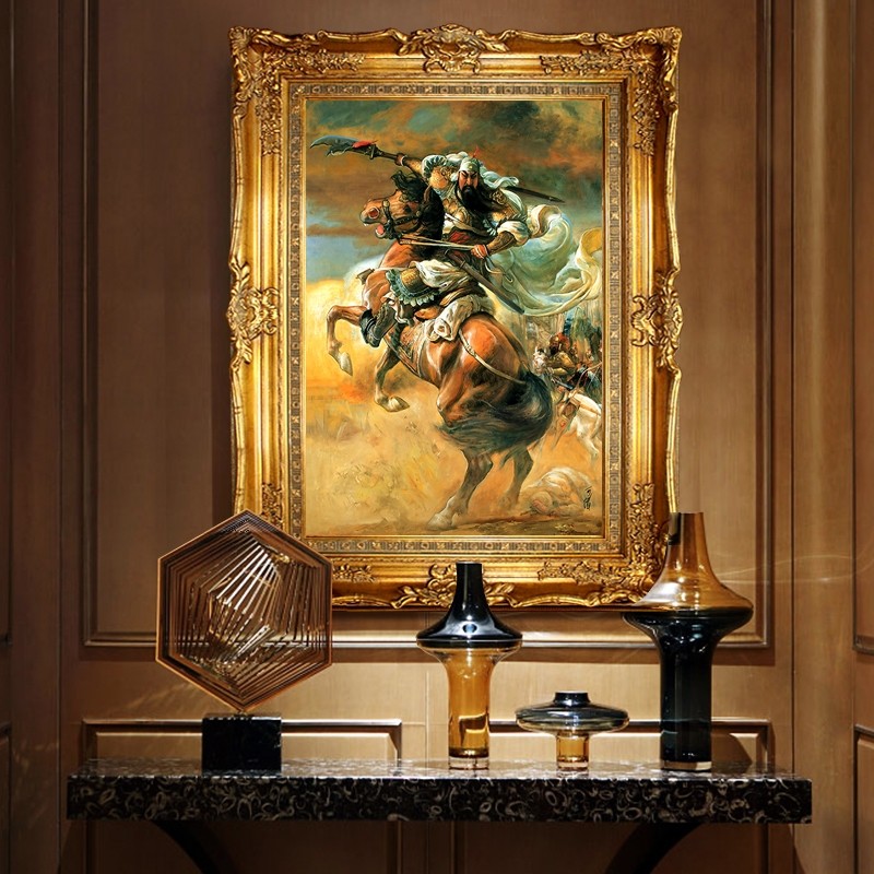 Giving Lu European character Guan Yu oil painting horse animal decorative painting porch aisle corridor hanging painting background atmospheric mural
