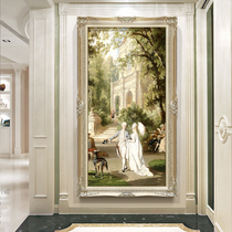 Porch decorative painting court figures landscape oil painting bedroom aisle corridor Vertical mural European style hanging painting