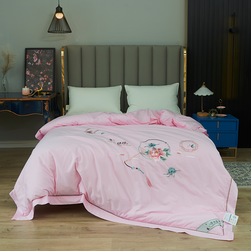 100 mulberry silk quilt cotton pink peony embroidery 3 catties summer quilt air conditioner quilt cover for marriage dowry quilt cover winter quilt