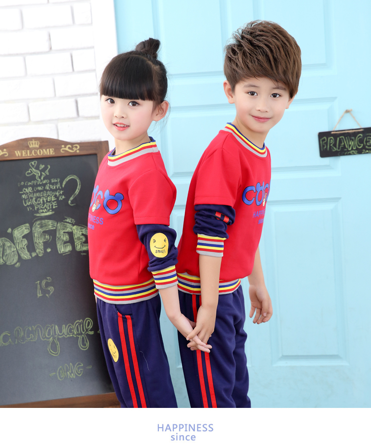 Đồng phục học sinh mùa xuân và mùa thu trang phục thể thao phù hợp với quần áo mẫu giáo cotton quần áo mới tiểu học dịch vụ tùy chỉnh quần áo sành điệu cho be gái