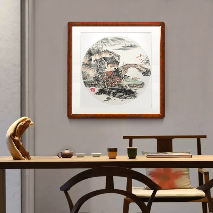 Small bridge People's new Chinese landscape painting State painting Xuan paper hand-painted with frame living room dining hall Xuanguan hang painting Rong Baolin