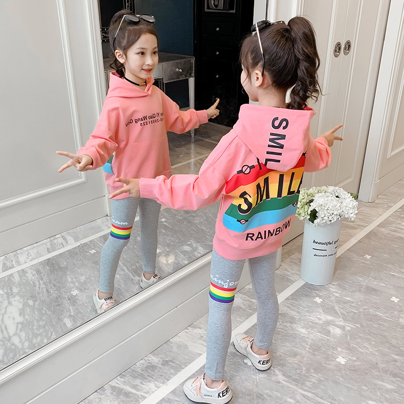 Korean girls spring suits 2022 new middle-aged children's fashionable net red little girl Western style sweater two-piece tide