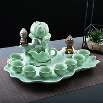 Fully automatic ceramic kung fu tea set set household lazy rotating tea set celadon tea tray teacup teapot gift