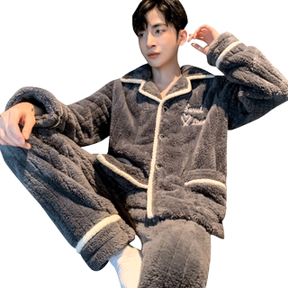 秋冬款睡衣男士珊瑚绒加绒加厚保暖法兰绒冬季家居服男款冬天套装