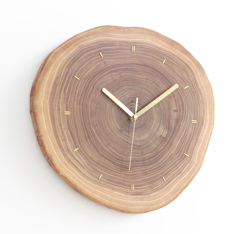 (Simple embedded copper solid wood ring clock)Creative clock wall clock Wooden silent clock One inch time single hanging watch