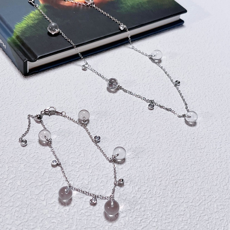 Circe【Daytime Rose】Natural White Crystal Dewdrop Sparkling Diamond Zircon Pull-Out Light Luxury Super Fairy Bracelet Necklace