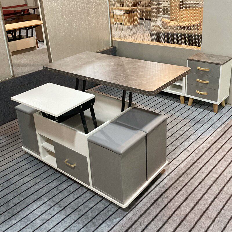 Multi-function liftable folding tea table one-piece domestic dual-use small family living room telescopic creative belt wheel-Taobao