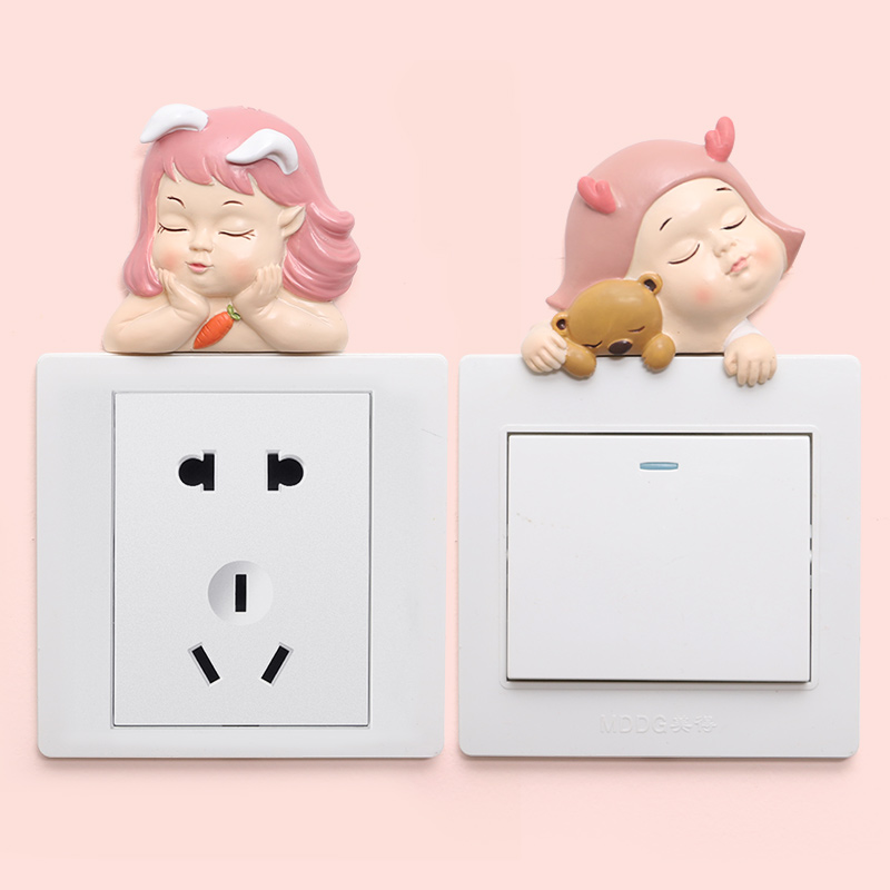 Switch paste protective set Creative cartoon animal wall with 3D stereo lighting for girls cute socket decoration sticker
