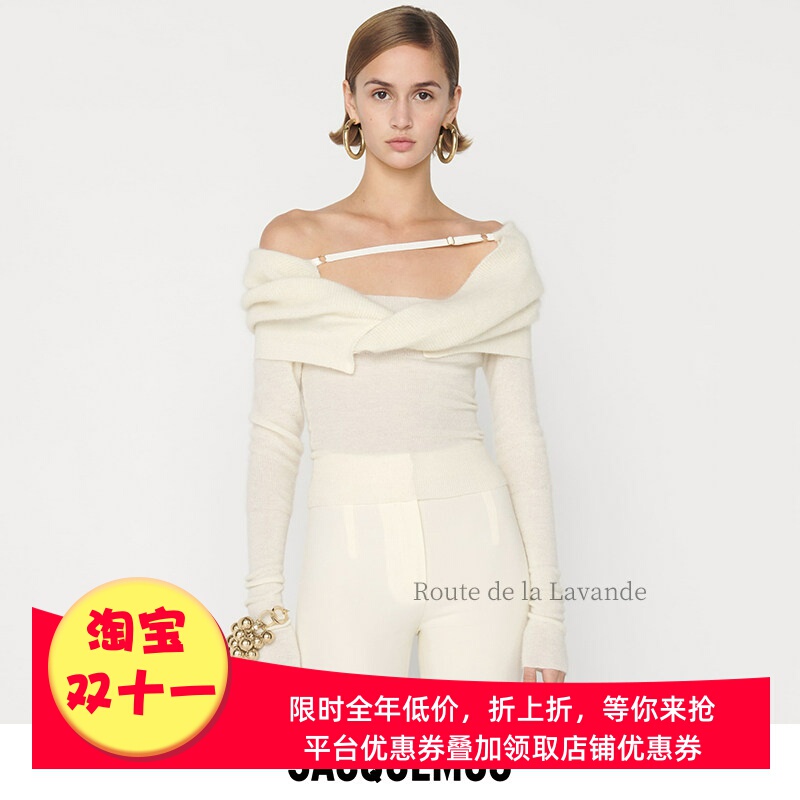 Jacquemus One-Shoulder Knitted Top for Women, Autumn Design, Off-Shoulder Solid Color Sweater, Same Style as Yi Mengling