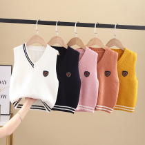 21 Spring loaded new childrens clothing Han version 100 hitch male and female knitted vest V collar head sweater childrens baby waistcoat
