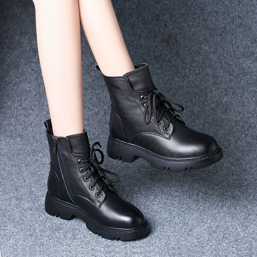 Martens, зимние флисовые ботинки для кожаной обуви на платформе, короткие сапоги в английском стиле, из натуральной кожи, 2020, осенние, тренд сезона, в британском стиле