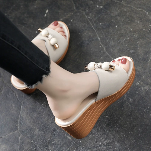 Тапочки, высокая летняя обувь на платформе, универсальные модные слайдеры, из натуральной кожи, 2020 года