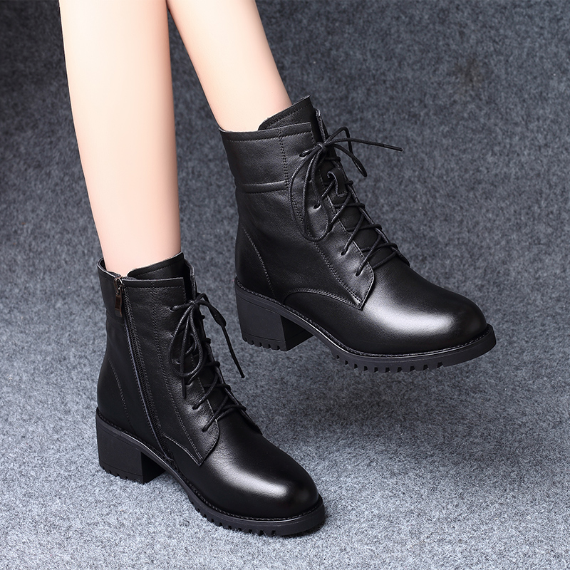 Martin boots female Inlenwind genuine leather shoes with 2021 autumn and winter new 2020 spring and autumn single boots winter rough heel short boots