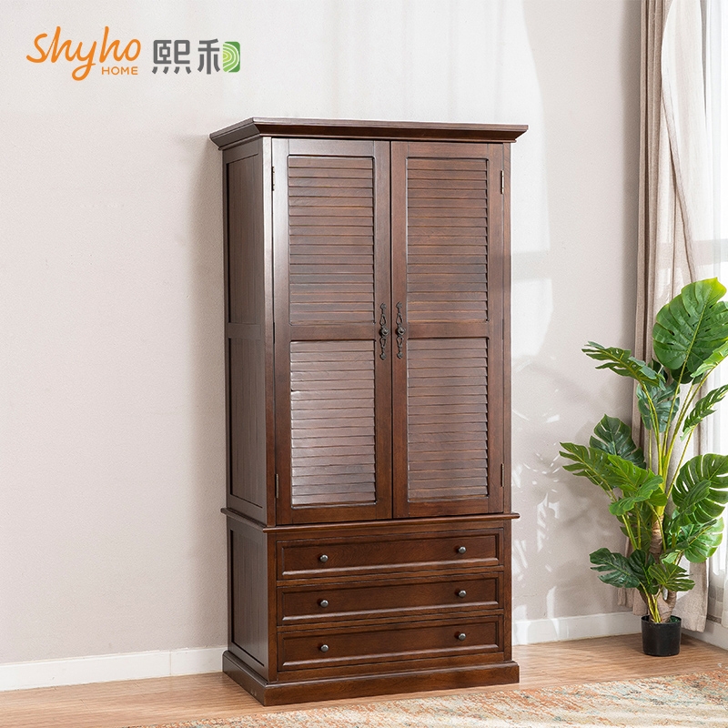 Xihe American all solid wood custom wardrobe simple modern double door overall large wardrobe bedroom cloakroom furniture