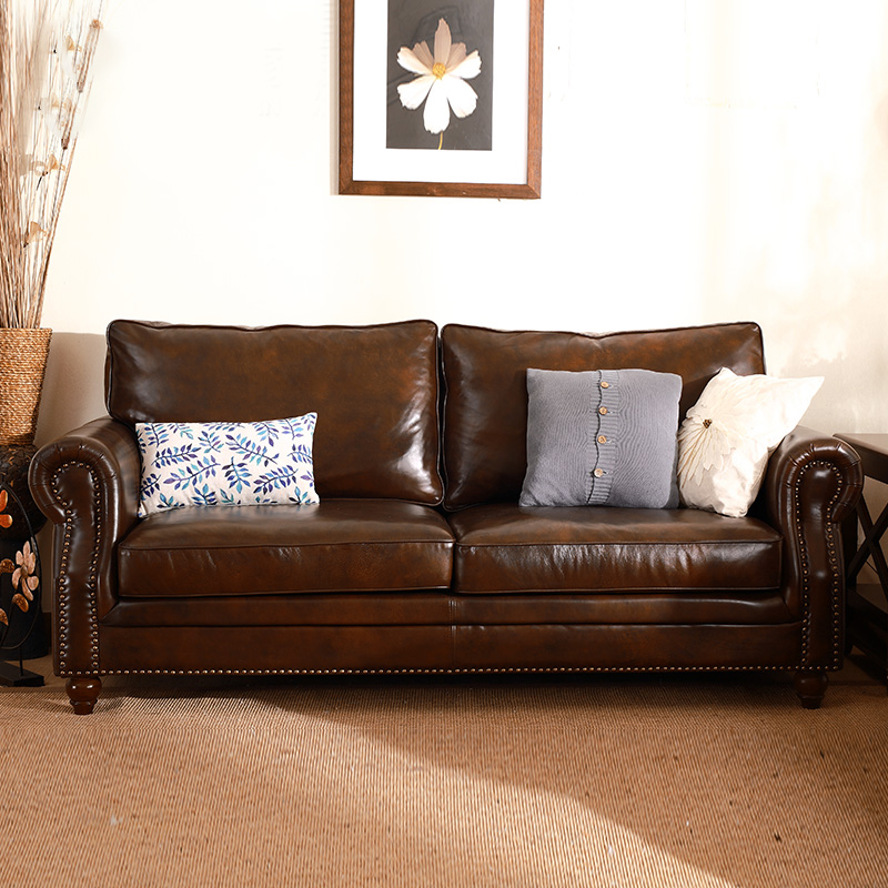 Xihe American sofa three-seat single-seat combination sofa leather head layer cowhide oil wax leather single sofa chair