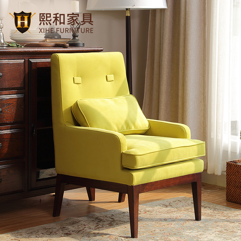 American sofa chair single high back chair living room solid wood balcony leisure chair bedroom simple tiger chair Xihe furniture