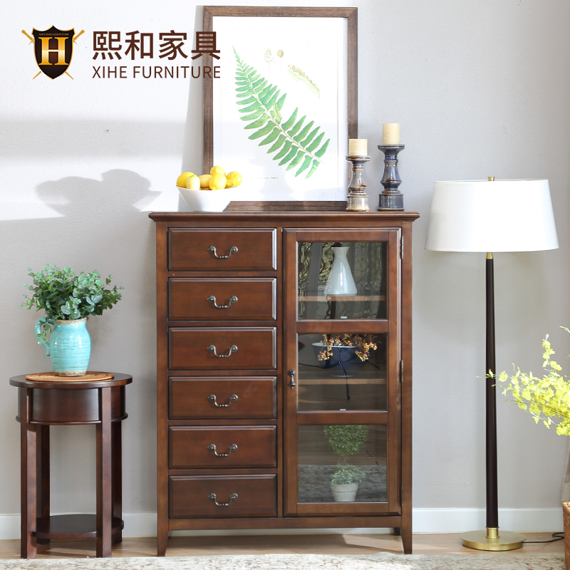 Xihe American bucket full solid wood simple four five six bucket bedroom storage cabinet Chest of drawers Living room storage cabinet