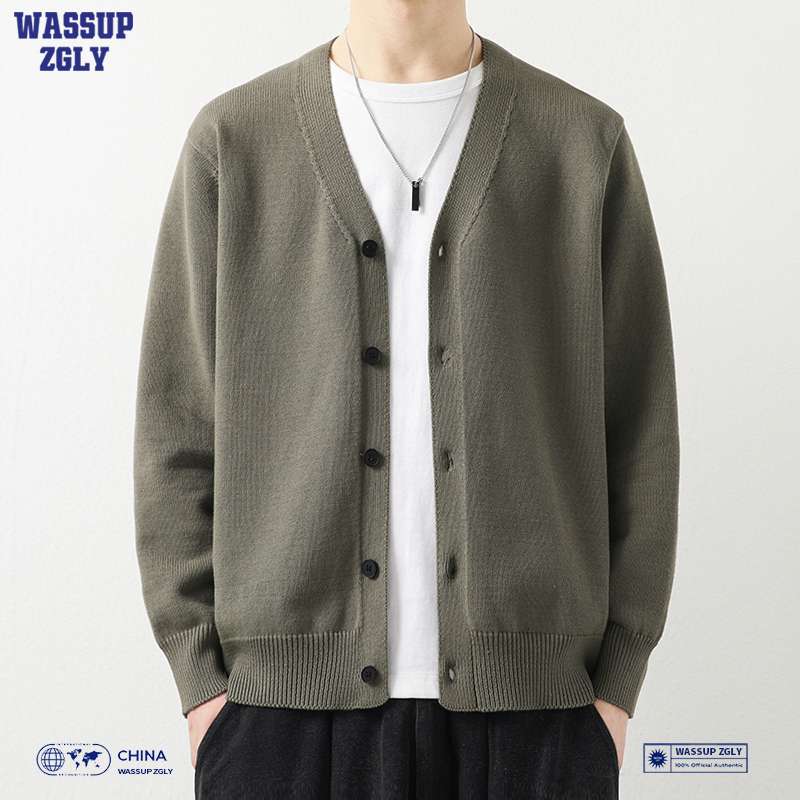 Wassup Zgly Knitted Cardigan for Men 2025 Spring and Autumn Pure Cotton Sweater Jacket Trendy Brand Loose Knitwear Coat