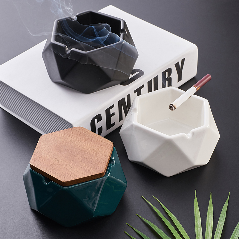 Nordic in ashtray creative personality trend household living room tea few office ceramic cylinder with lid Chinese