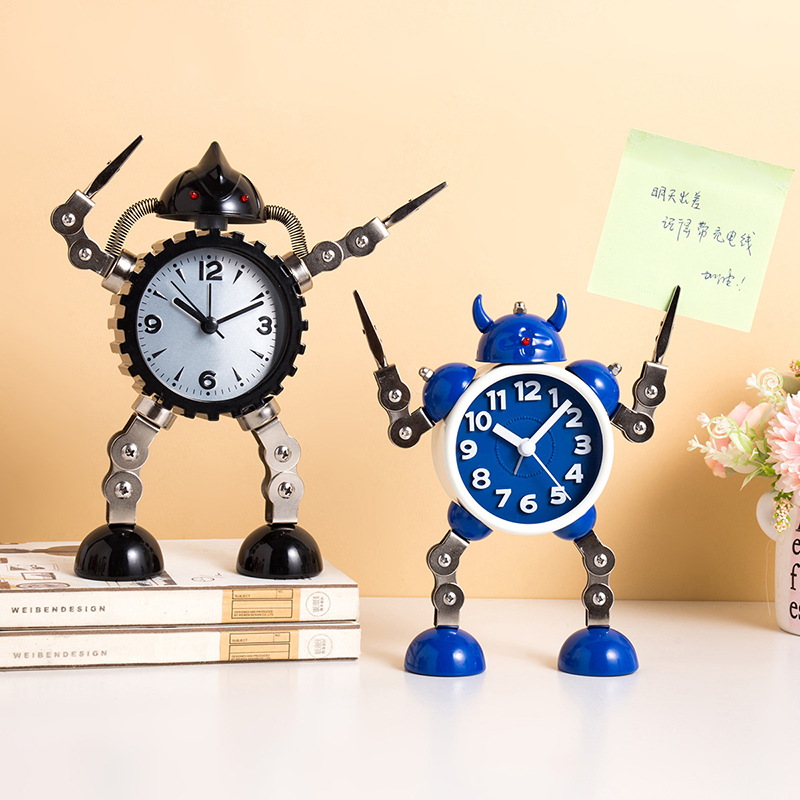 Creative Robot Small Alarm Clock Cartoon Children Student Boy Home Bedroom Bedside Desktop Clock Pendulum quiet