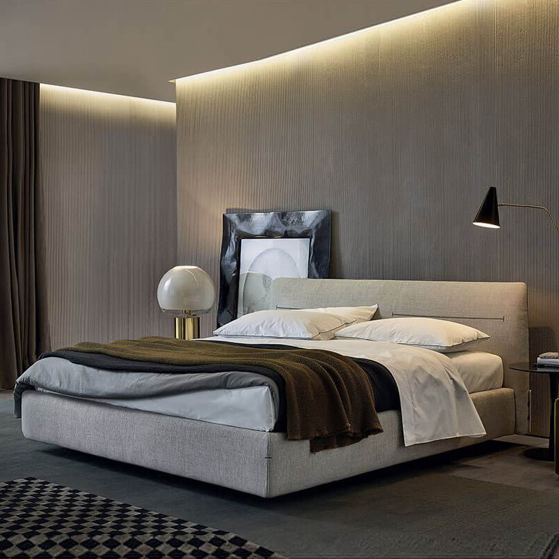 Cotton linen art bed modern simple bed 1 8m ultra-thin floor small apartment Italian minimalist Nordic bed bed