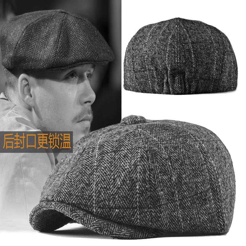 Men's hats trendy autumn and winter woolen newsboy hats retro British peaked caps middle-aged and elderly literary painters hats berets