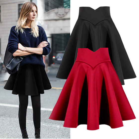 Black skirt large size short skirt high waist tutu skirt female autumn and winter half skirt space cotton skirt pleated fluffy umbrella skirt