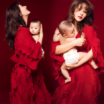 2022 exhibition new photo studio parent-child theme wedding dress mother and child photo shoot red personalized fashion loose dress