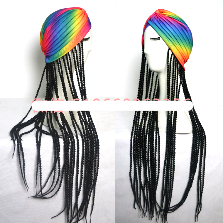 New rainbow headscarf hat Little braid wig Night shop Bar singer Performance DSDJ plays Costume Accessories Hat-Taobao