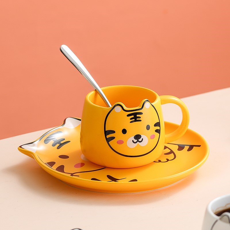 Tiger Year Cute Cup Children Breakfast Ceramic Tableware Set Cartoon Boy Little Tiger Pattern Cup