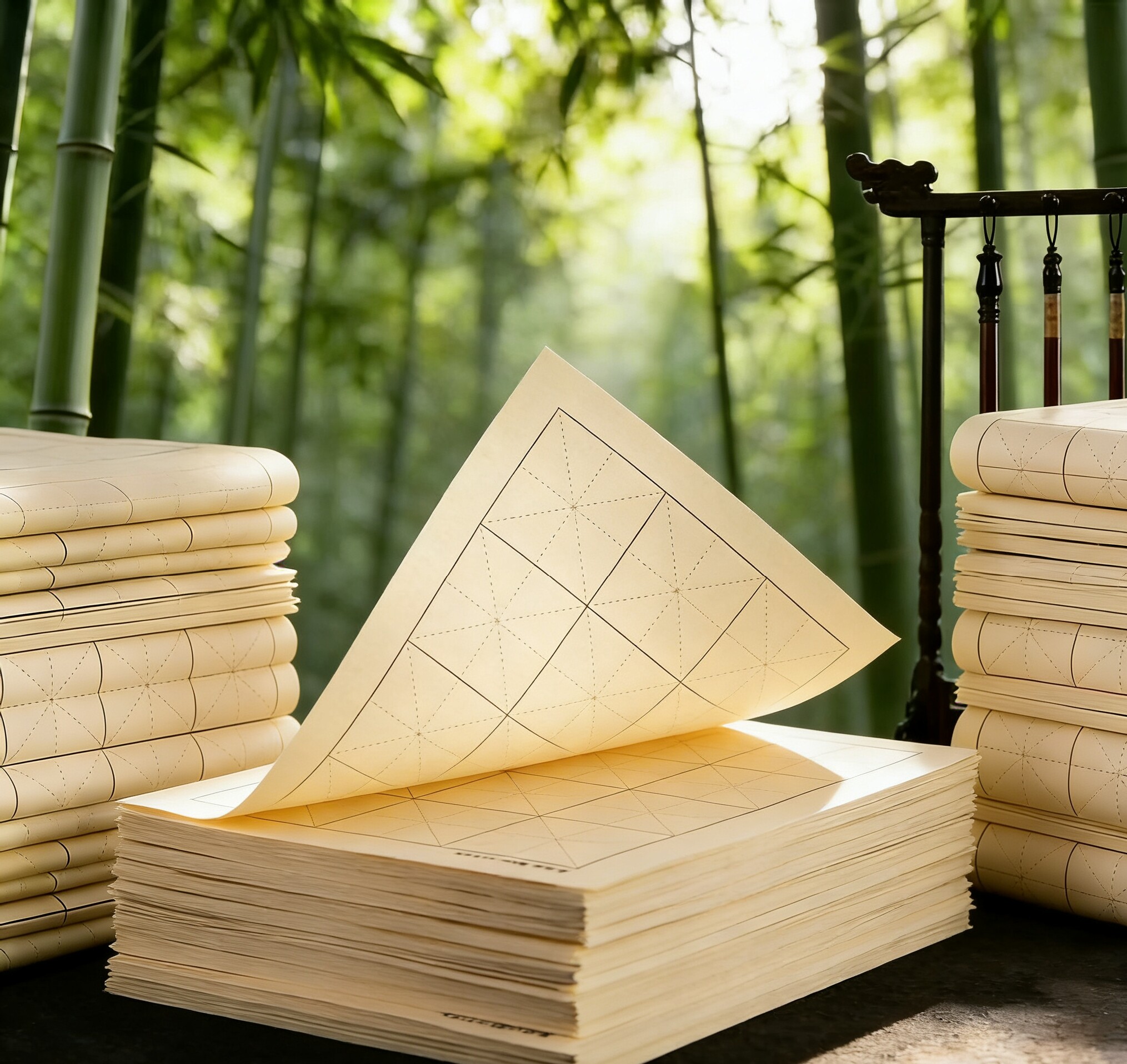 竹製の粗い縁の紙（方眼線入り）、初心者向けの厚手の書道練習用紙（卸売）。