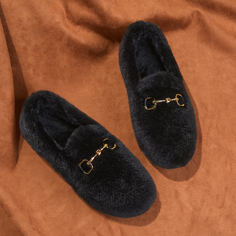 Furry Shoes for Women, Autumn and Winter Outdoor Wear, 2025 New Style, Fleece-Lined Warm Shoes, Popular Loafers, Soft-Soled Winter Flat Cotton Shoes
