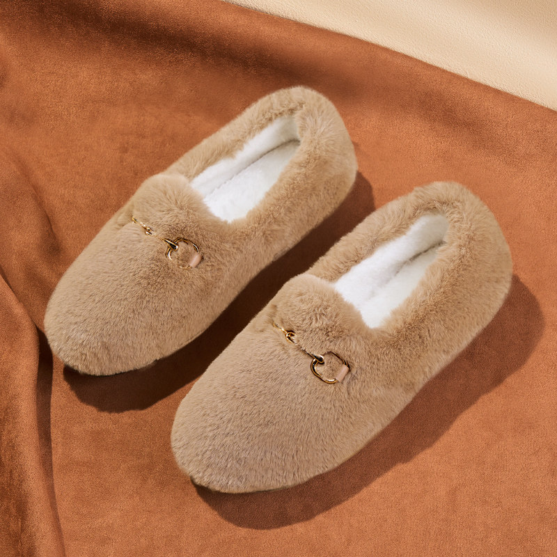 Furry Shoes for Women, Autumn and Winter Outdoor Wear, 2025 New Style, Fleece-Lined Warm Shoes, Popular Loafers, Soft-Soled Winter Flat Cotton Shoes
